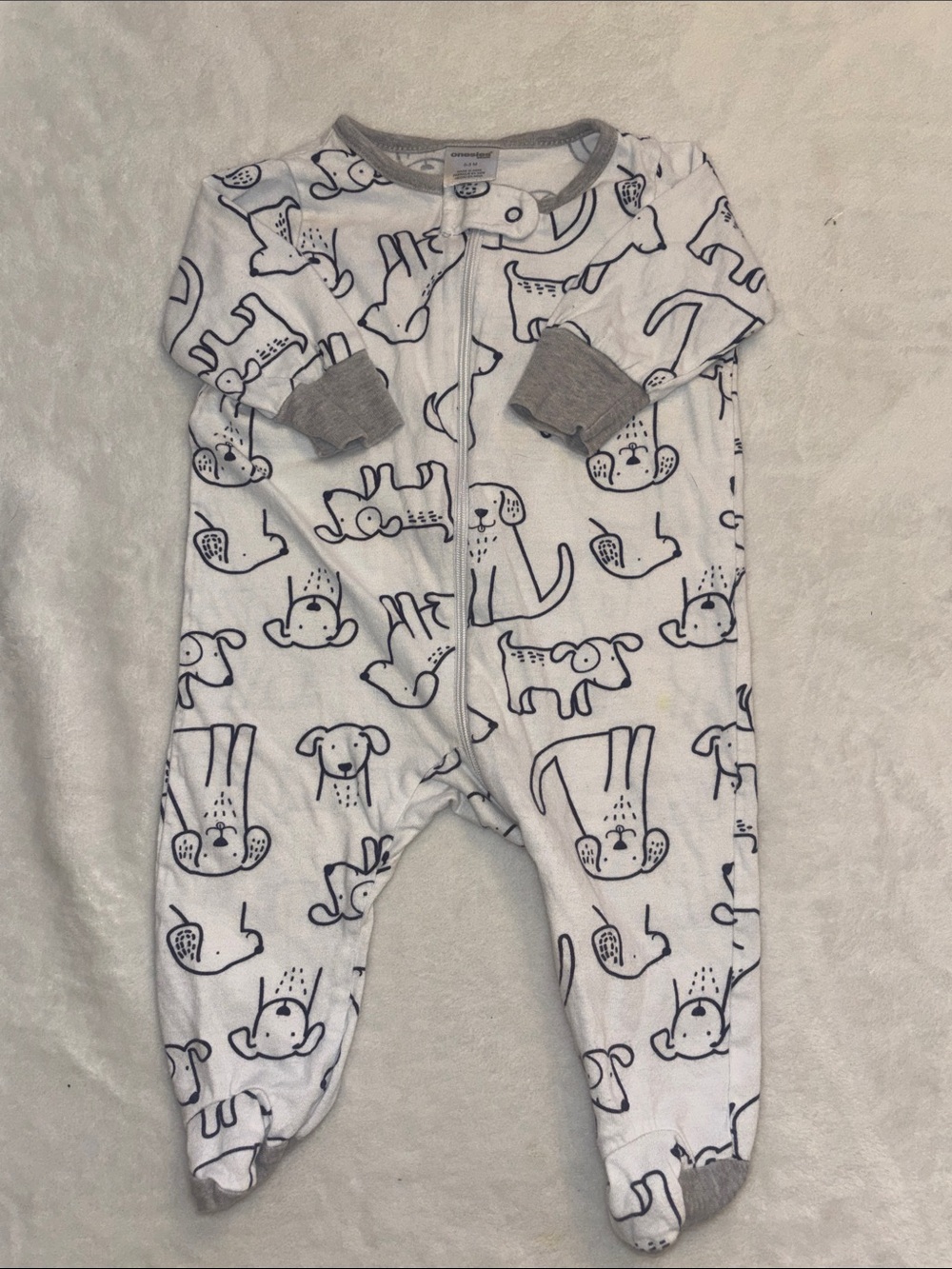 (2 for $10) Gerber White & Gray Puppy Print Footed One-Piece Sleepwear